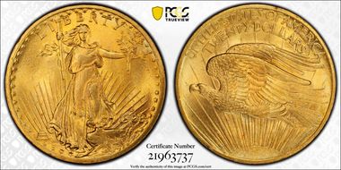 1908-D $20 No Motto MS66