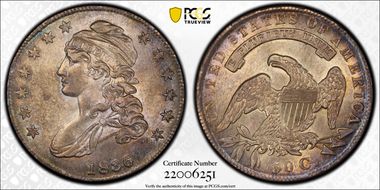 1836 50C Lettered Edge AU58