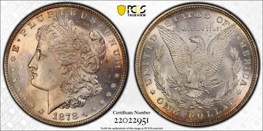 1878 8TF $1 VAM 8, Stick Feather MS63