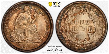 1875-CC 10C Mintmark Below Bow MS65