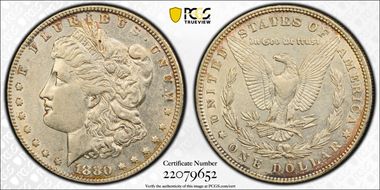 1880 $1 VAM 7 8/7 Crossbar AU50