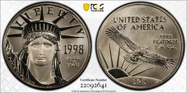 1998 $25 Statue of Liberty MS69