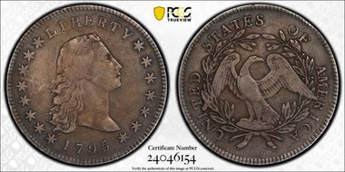 1795 $1 Flowing Hair, 3 Leaves VF30