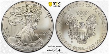 2011-S $1 Silver Eagle 25th Anniversary Set First Strike MS70