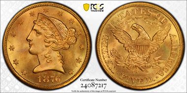 1876-CC $5 MS66
