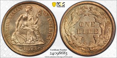 1873-CC 10C Arrows MS65