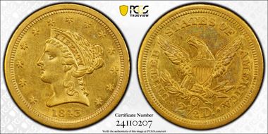 1843-O $2.50 Small Date AU55