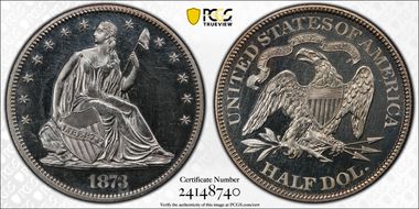 1873 50C No Arrows PR62