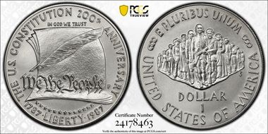 1987-P $1 Constitution MS70