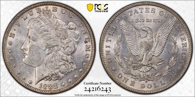 1888-O $1 VAM 9, Doubled Arrows AU58