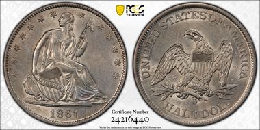 1861-O 50C W-09, CSA Issue AU55