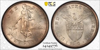 1910-S Peso KM-172  Ag MS64