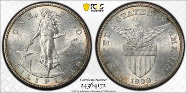 1909-S Peso KM-172  Ag MS61