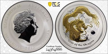 2012-P $1 Year of the Dragon Ag Gilt MS70
