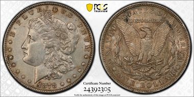 1878 7TF $1 R79 VAM 220 Tripled R AU50