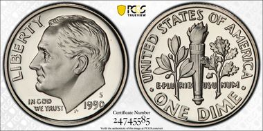 1990-S 10C PR70DCAM