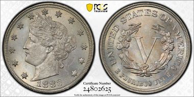 1883 5C No CENTS MS65