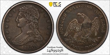 1839 50C Capped Bust XF45