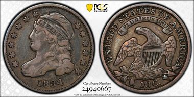 1834 10C JR-4 Large 4 VF25