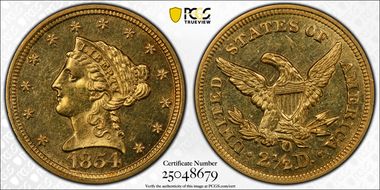 1854-O $2.50 MS63
