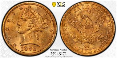 1892-CC $5 MS64