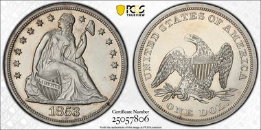 1853 $1 Restrike PR61