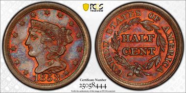 1853 1/2C Cohen 1 MS65RB