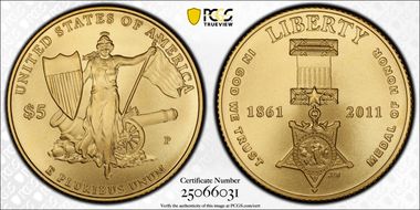 2011-P $5 Medal of Honor MS70