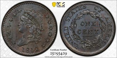 1812 1C Large Date MS64BN