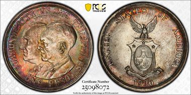 1936-M Peso Roosevelt-Quezon KM-177  Ag MS67