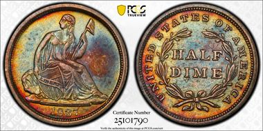 1837 H10C Seated, Large Date AU53