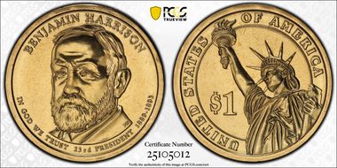 2012-D $1 Benjamin Harrison Position B MS67