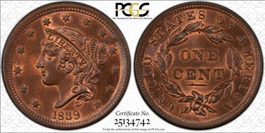 1839 1C N-4 Silly Head MS65+ RB