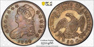 1820/19 50C O-102, Curl Base 2 AU58