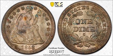 1858-S 10C MS66
