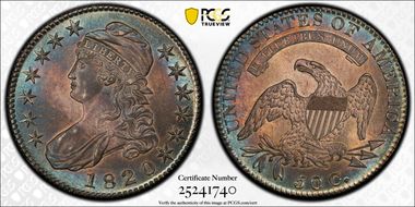 1820 50C Sq. 2, Lg Date, Knob 2 MS63