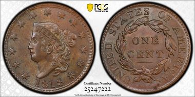 1819/(8) 1C N-2, Large Date MS64BN