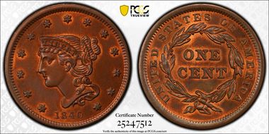 1840 1C N-3 Small Date MS63RB