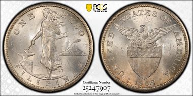 1909-S Peso KM-172  Ag MS64