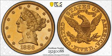 1886 $5 PR64+ CAM