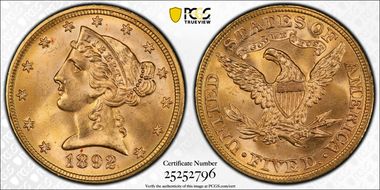 1892 $5 MS66