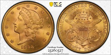 1892-S $20 MS65+