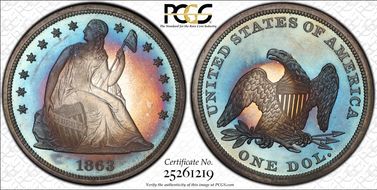 1863 $1 PR67+ CAM