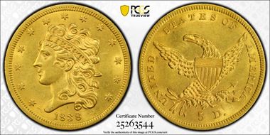 1838 $5 MS62