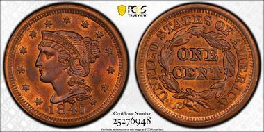 1847 1C Newcomb 3 MS64+ RB