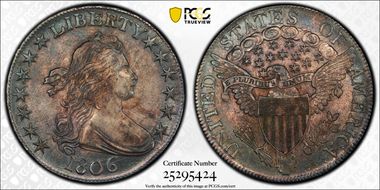 1806 50C Pointed 6, No Stem MS62