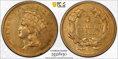 1855-S $3 AU55