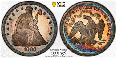 1868 $1 PR66CAM