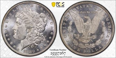 1880-O $1 VAM 43 Doubled Ear MS63