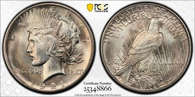 1921 $1 VAM 1H, Polishing Lines Peace MS64